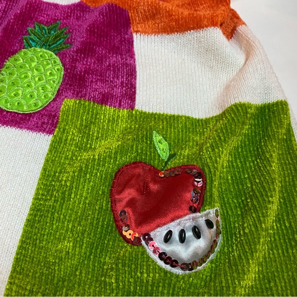 ESTATE ✝️SIZE VTG VICTORIA HARBOUR CROTCHET BEADED SEQUIN FRUIT S/S SWEATER XL - Picture 7 of 8